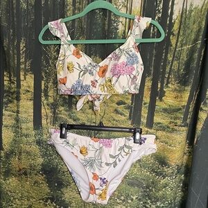Floral Tie-Front Bikini Set - White Multicolor